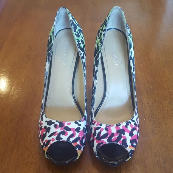 NINE WEST Retro 80s Animal Print Heels Colorful - Picture 6 of 12